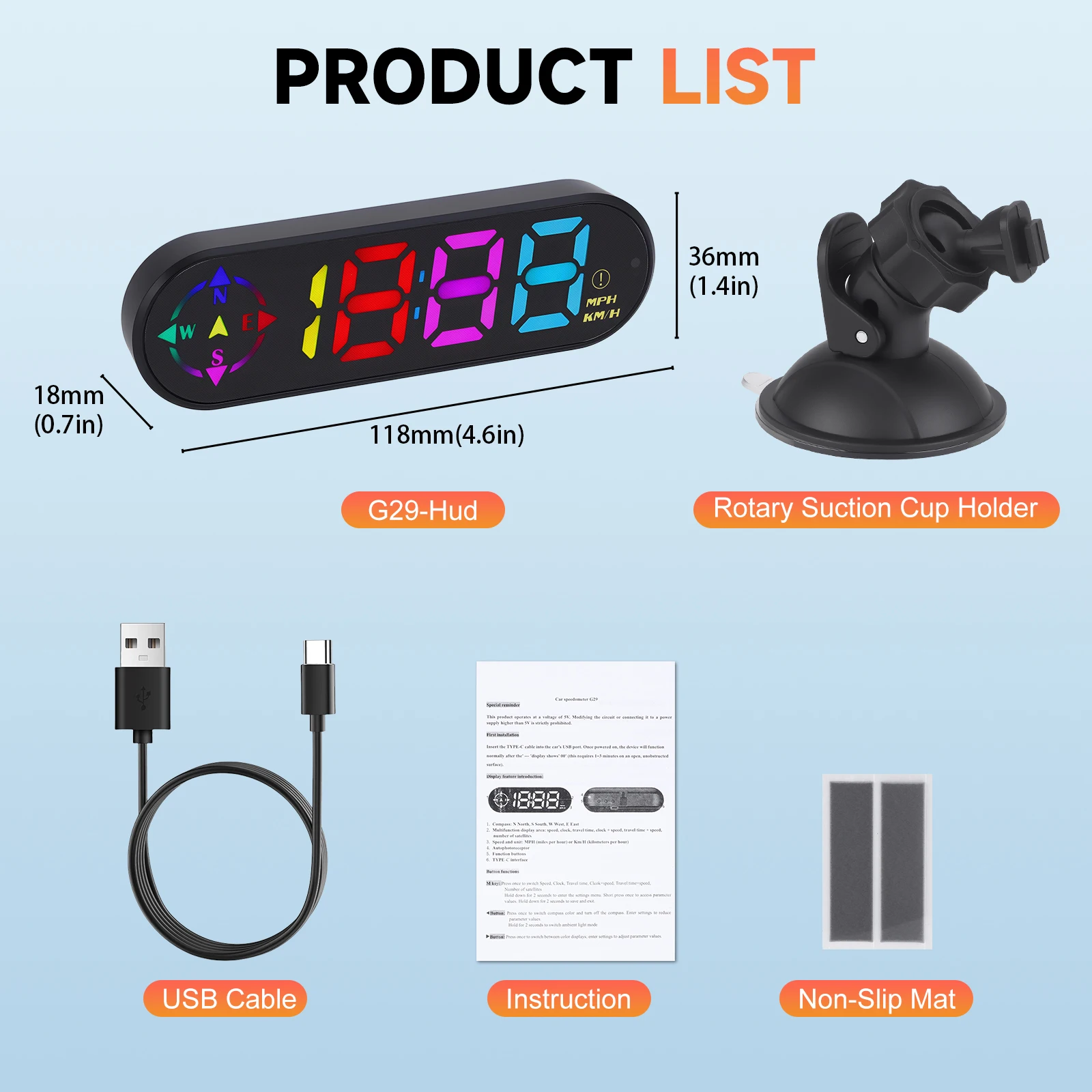 LED Head-up Display 5V GPS Digital Speedometer KMH MPH Overspeed Alarm Clock Compass Function For Car Truck SUV RV Accessories
