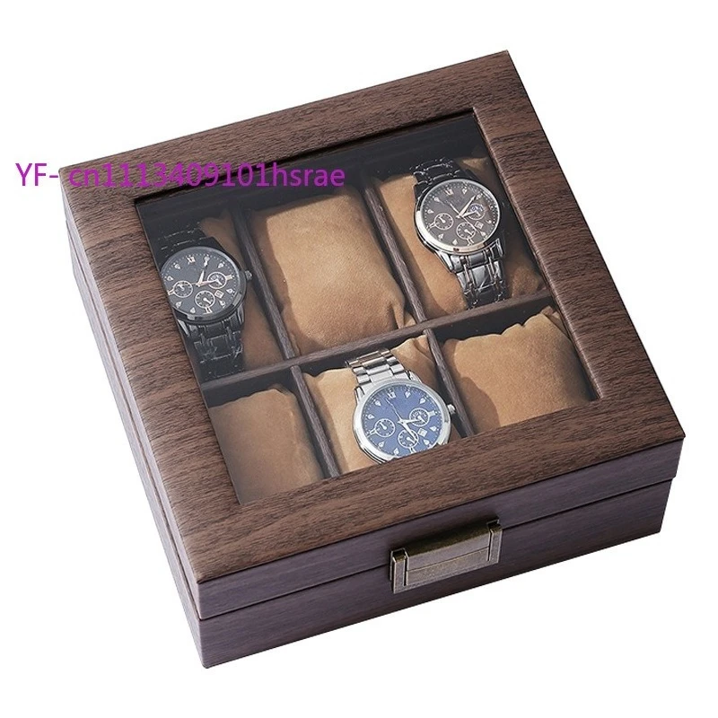 Caja de Relojes de Cuero PU de Alta Gama, Organizador de Joyas Cuadrado con 6 Ranuras y Acabado de Madera