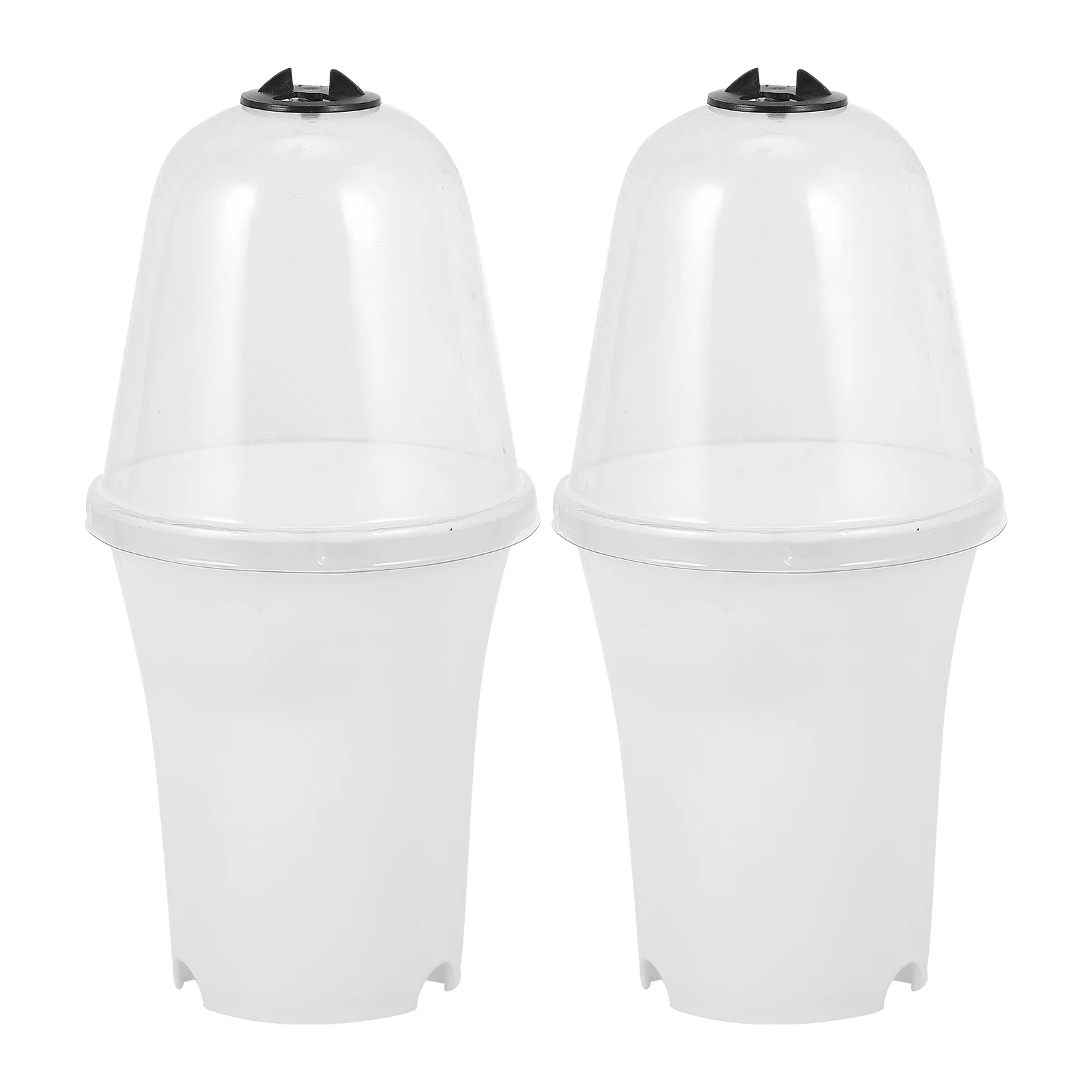

2 Pcs White Medium Plastic Round Flower Pot with Lid for Succulents Durable Sturdy Environmental Garden Planting Tool Air Inlet