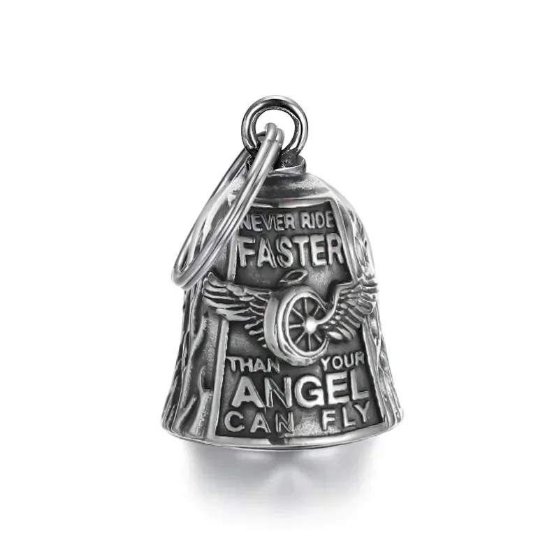 Angel Wings Letter Bell Keychain Men's Punk Motorcycle Riding Rock Exorcism Accessories