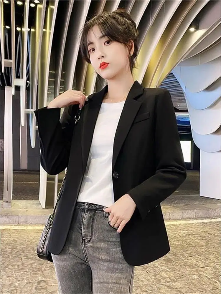 Casual coreano sle feminino bla terno jaet ort comprimento longo sve cleanfit design escritório apropriado faion tendência