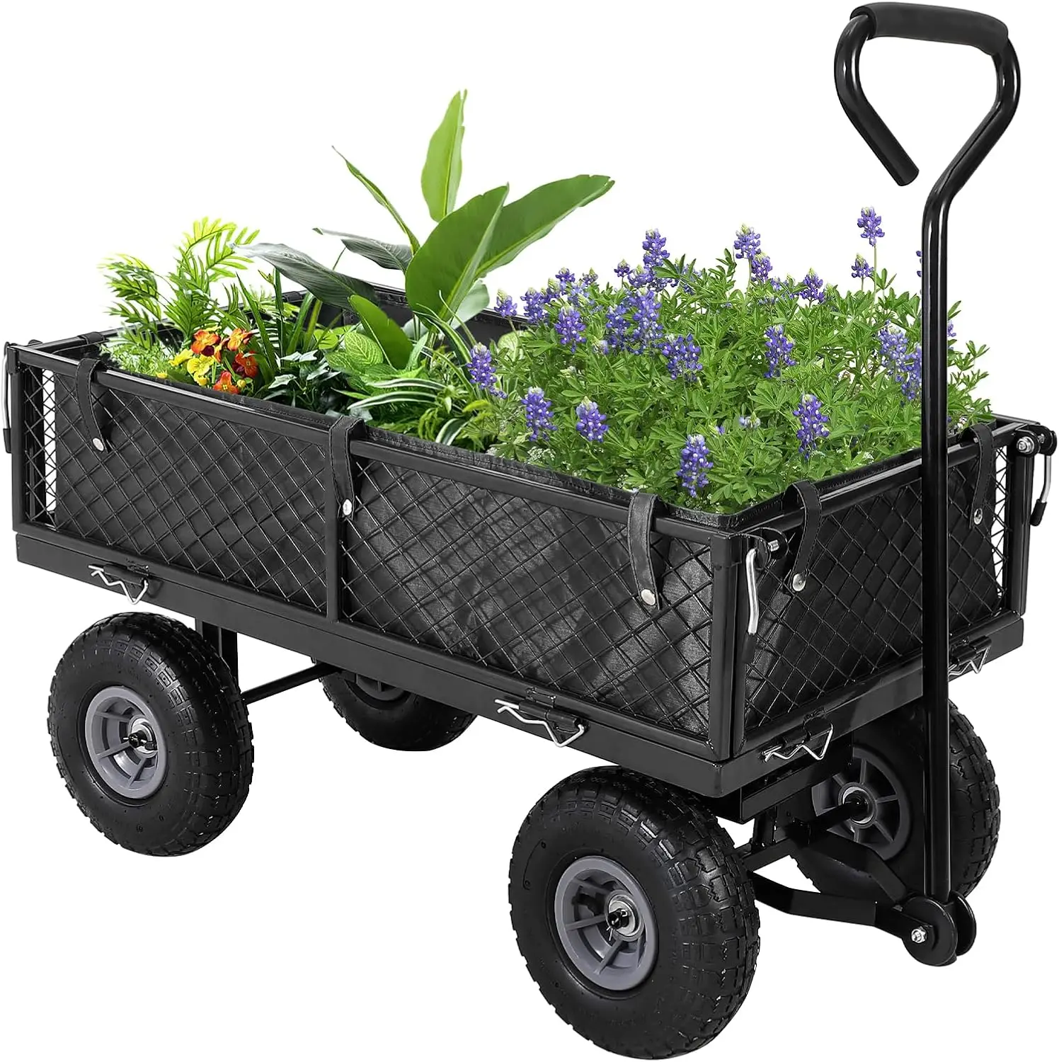 

Heavy Duty Steel Garden Cart Folding Utility Wagon with Removable Cart Liner 500 LBS Capacity