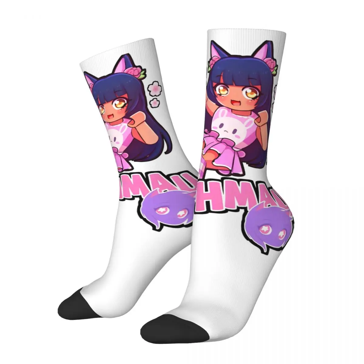 Harajuku Aphmau Gaming Basketball Socks Cartoon Anime Polyester Long Socks for Women Men Non-slip