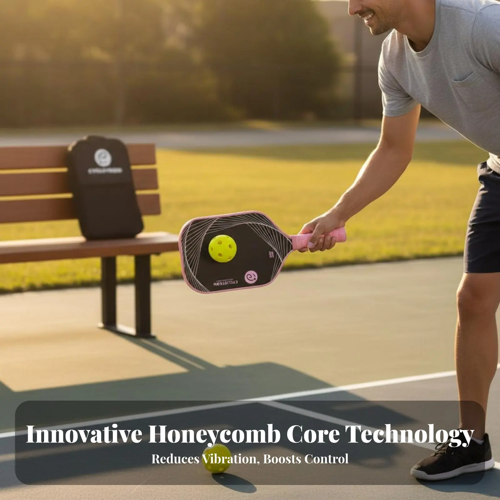 

Pickleball Paddle Set Anti-Slip Grip Fiberglass Pickleball Paddle Sports Equipment Lightweight Reduces Shock Absorption