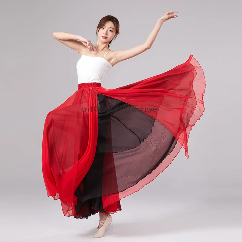 Picture 5: 900 Degree Double-sided Color Classical Dance Skirt Women's Flamenco Long Skirt Large Swing Skirt Dancer Performance Wear