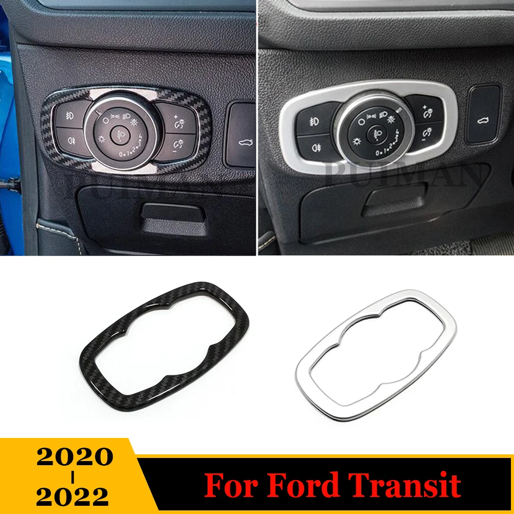 1PCS ABS Silver Carbon fiber Accessories Car Headlamps Adjustment Switch Cover Sticker Trim For Ford Transit 2020 2021 2022