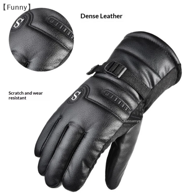 [مضحك] قفازات جلدية شتوية مقاومة للماء ورياضات خارجية باردة ودافئة للدراجات النارية للرجال