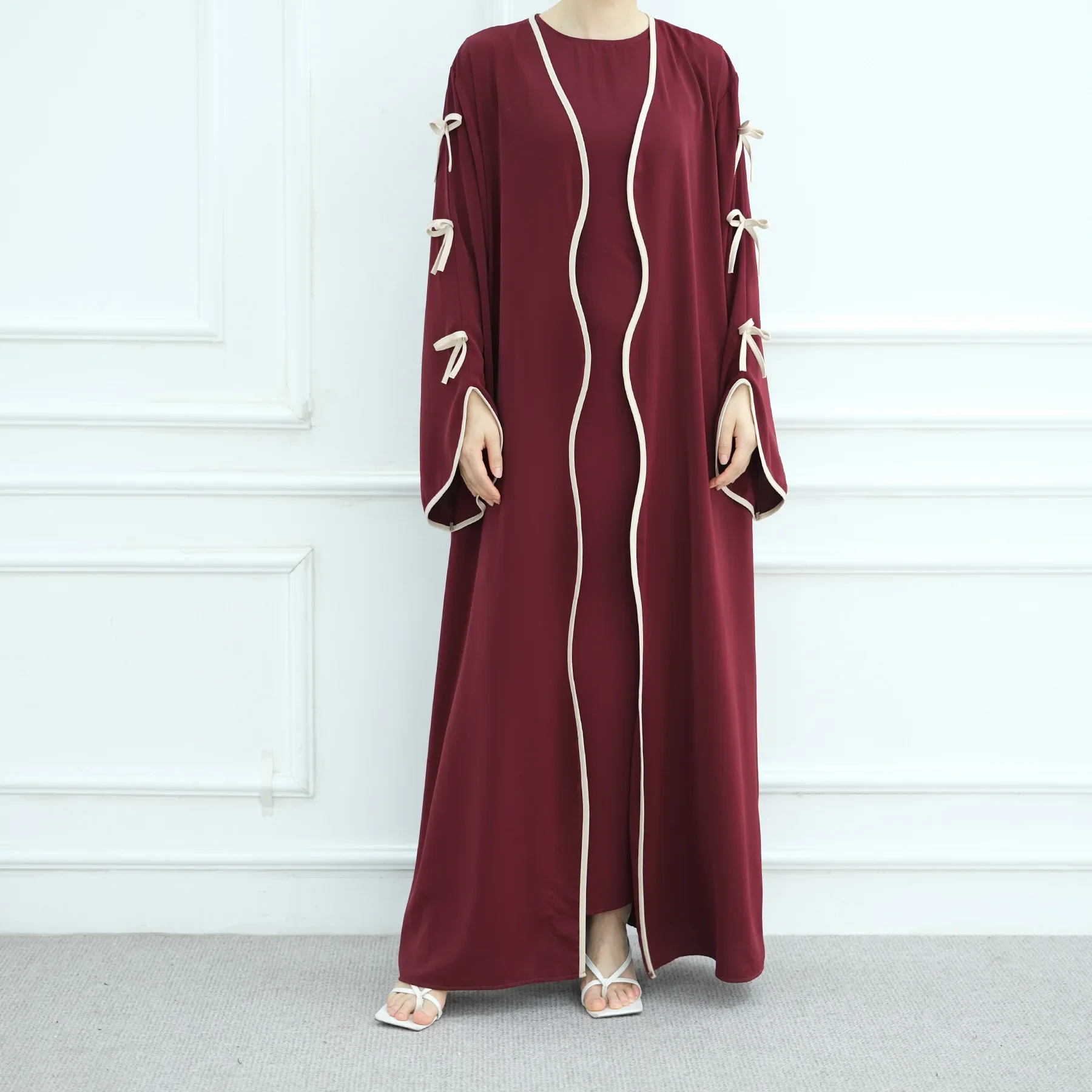 Vrouwen Effen Kleur Casual Trendy Elegante 2-delige sets Vesten Abaya Binnenjurk Vrouwelijke kleding Midden-Oosten Moslim Nieuwe mode