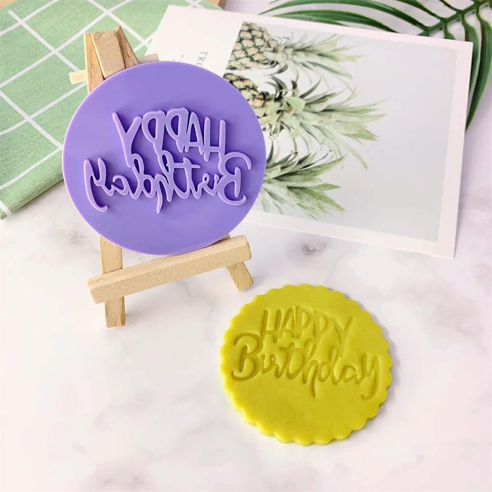 Acrylic Cookie Embosser Mold Happy Birthday Pattern Cake Stencil Fondant Icing Biscuit Mold Baking Supplies Cake Decorating Tool