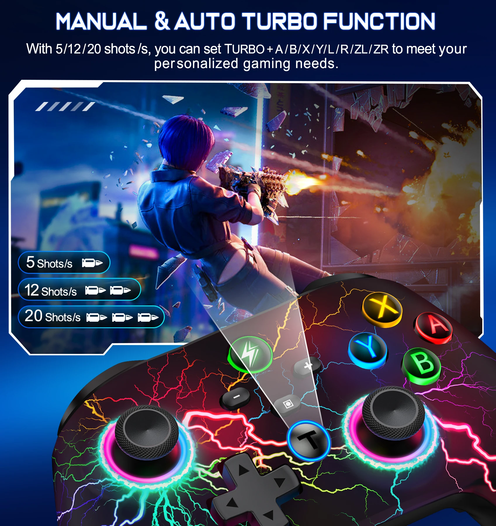 Controlador inalámbrico RGB para Nintendo Switch/OLED/Lite/Android/IOS, teclas programables, teclas Sble con cable, Gamepad para PC