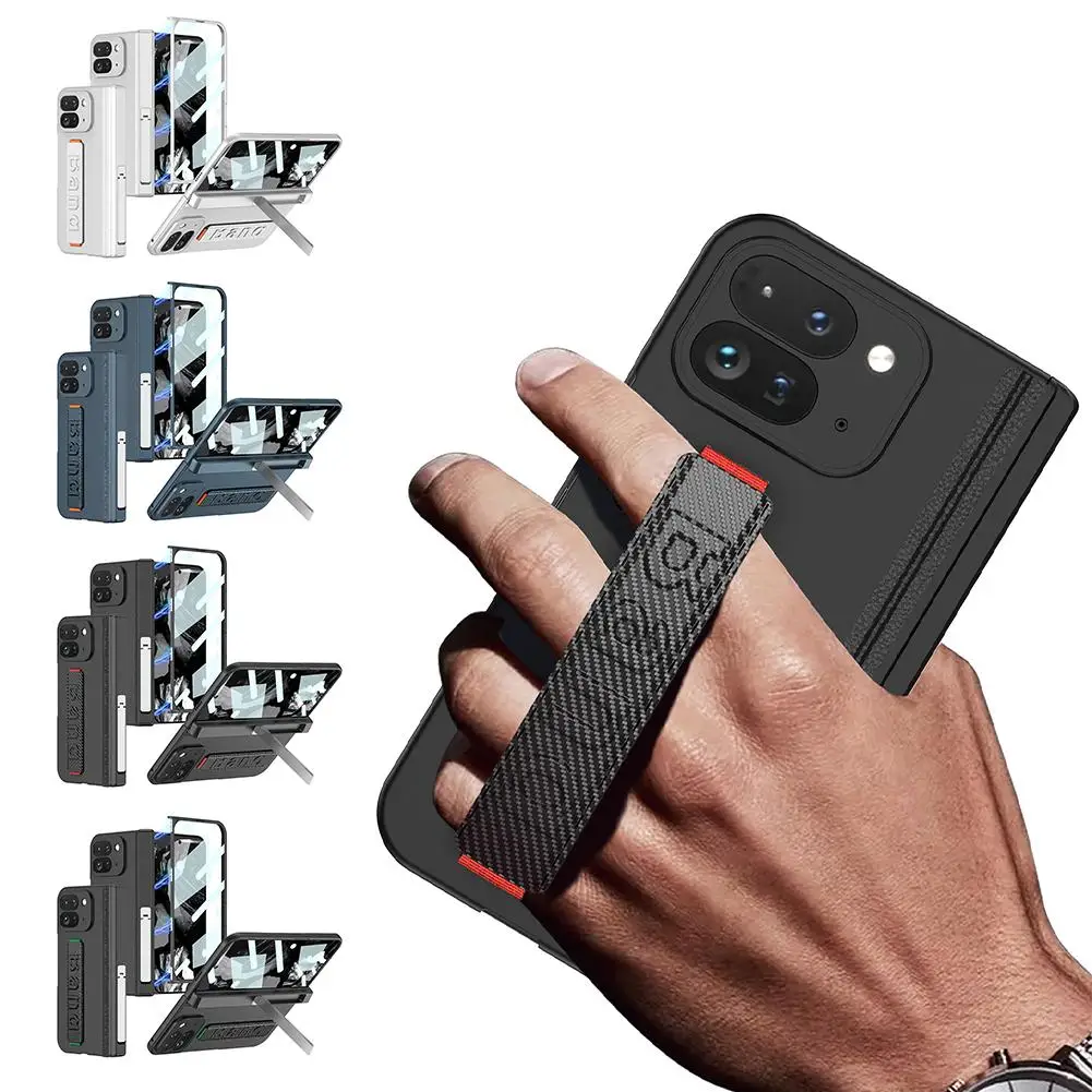 For Google Pixel 9 Pro Fold Phone With Phone Holder Elastic Wrist Strap Magnetic Hinge Bracket Cover W2g3