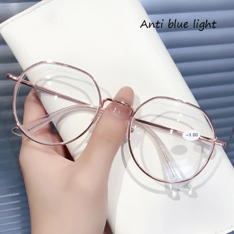 Blaulichtfilter-Brille für Damen und Herren, Metall, rund, luxuriös, für Zuhause, Reisen, Computerbrille, Rahmen
