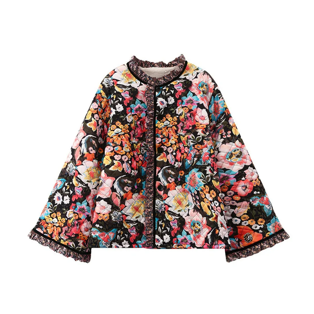 

Autumn Winter Flowers Floral Pattern Women's Coats Quilted Jackets Parka Ladies Printed Vintage Jacket Tweed Warm Thickened Suit