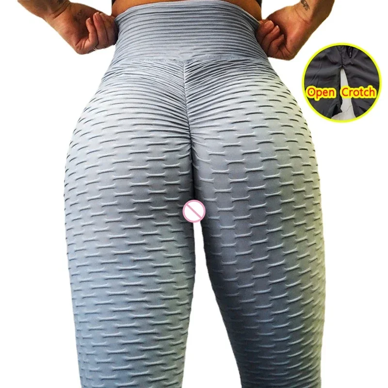 Woman Sexy Open Crotch Leggings with Double Zippers Taking off Booty Lifting Outdoor Sport Pant Skinny Crotchless Trousers Tight