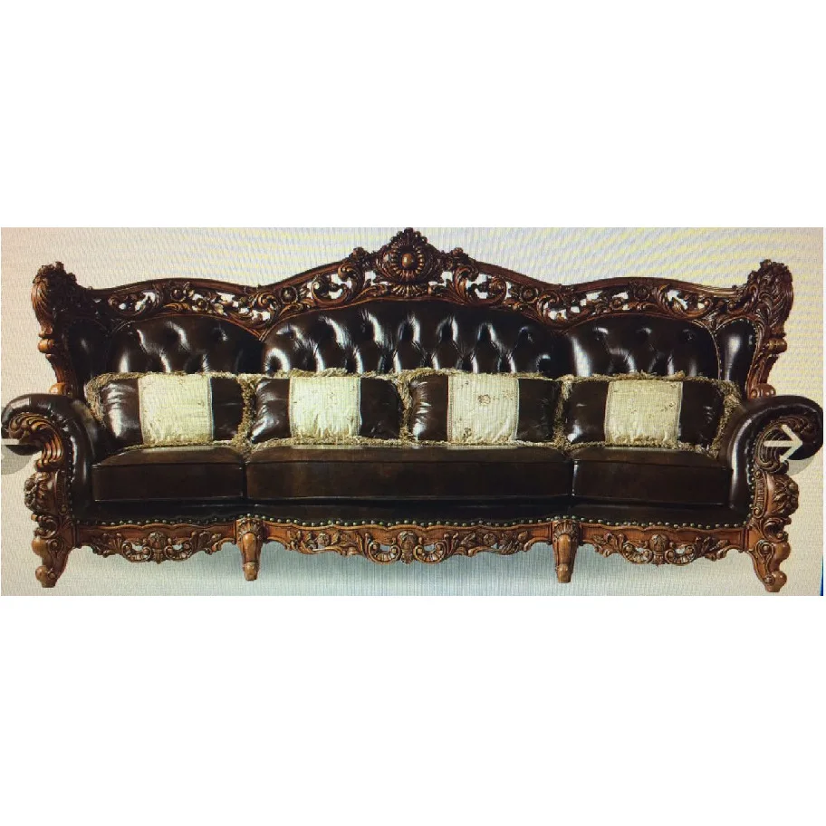 American solid wood sofa living room first layer cowhide leather sofa combination furniture villa clubhouse reception leather so