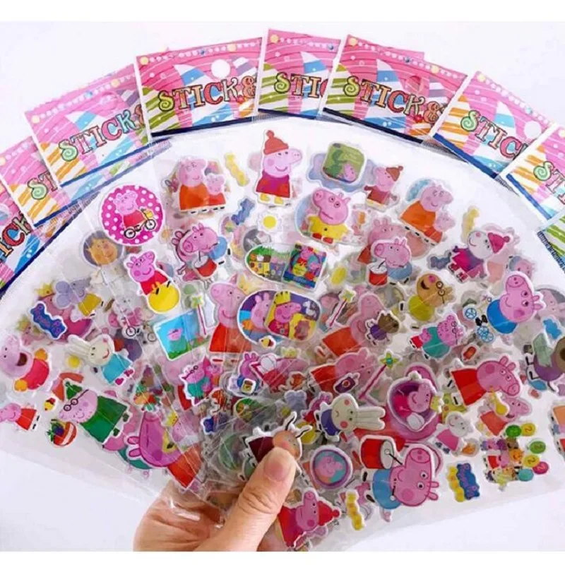 Peppa Pig Animation Set Sticker Children 3D Cartoon Puzzle Reward Sticker Water Cup Notebook Graffiti Toy Gift for Children