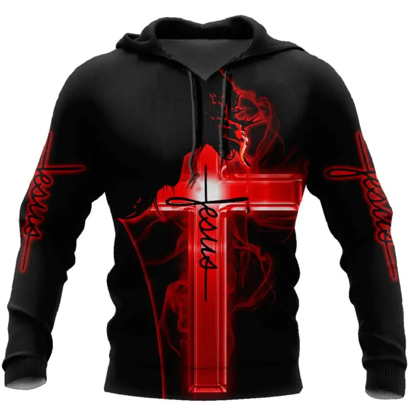 

2025 New Fashion Jesus Cross Graphic Hoodies For Men 3D Printed Pullover Autumn Thin Sweatshirt Cool Trendy Street Harajuku Tops