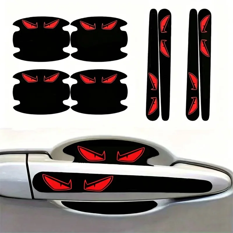 8Pcs/set Red Devil Eyes Door Handle & Bowl Stickers, Anti-scratch Protective Decals for Universal Cars