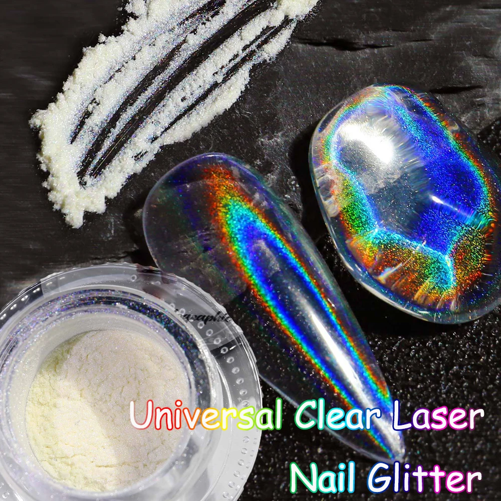 1Box Universal Laser Mirror Glitter Powder Net 0.3g Holographic Chrome Shinning Rub Powder 3D Clear Laser Effect Manicure Powder