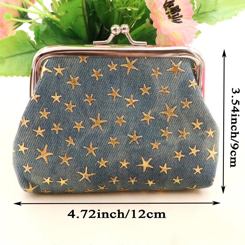 Elegant Vintage-Style Coin Purse，Kiss lock clip Women\'s Star Print organizer small purse card organizer bag