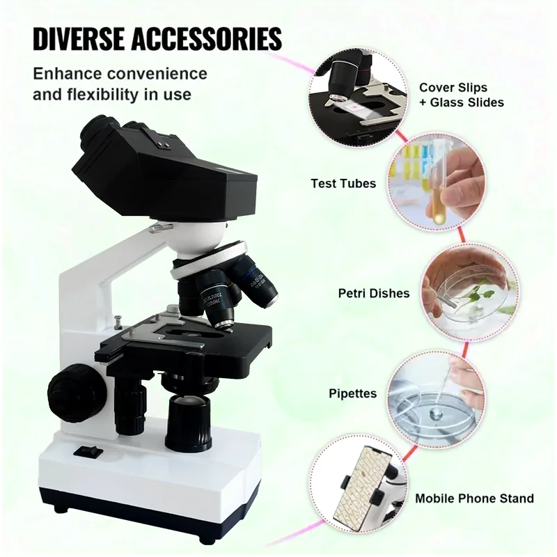 40X-2500X Magnification Binocular Compound Microscope with 195 Objectives & Mechanical Stage for Lab Education Medical Use