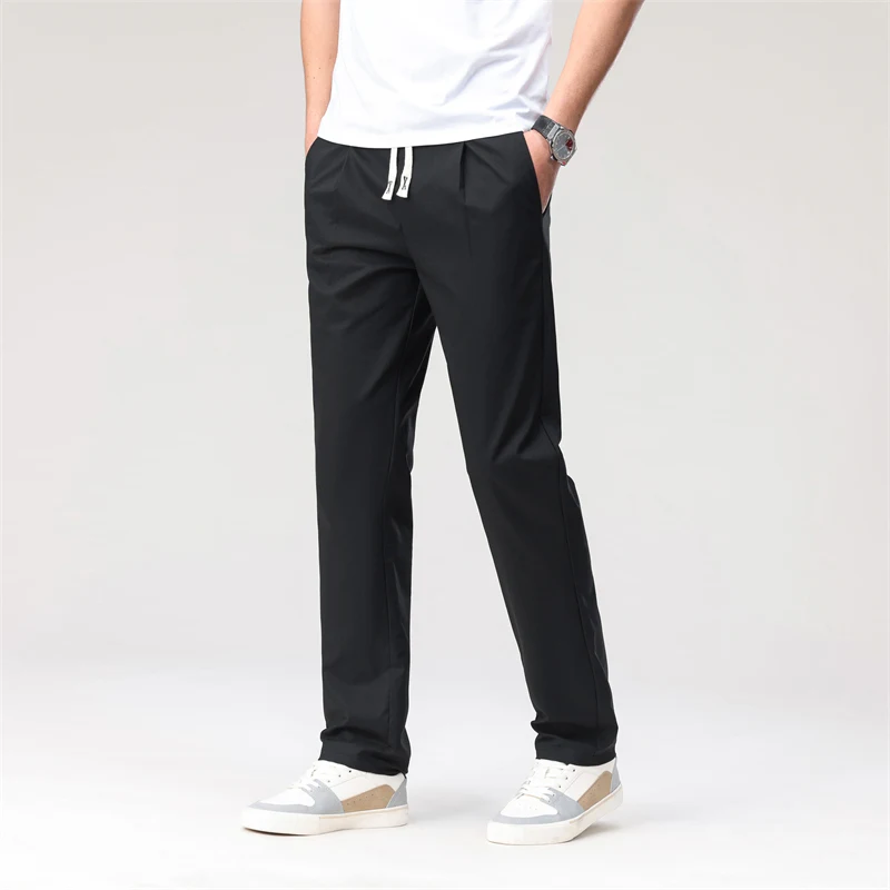 New Men'S Summer Outdoor Loose Casual 9-Point Trousers Comfortable Fashion Versatile Elastic Waist Straight Leg Sports Pants