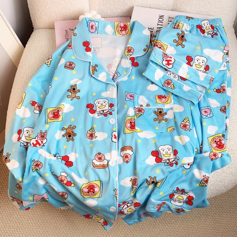 Anpanman Comfortable Home Clothing Outable Suit Long Sleeved Pants Kawaii Cartoon Clothes Cute Holiday Gifts for Boys and Girls