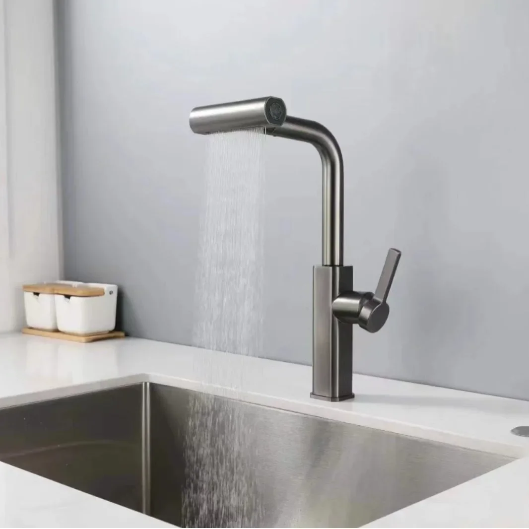 Copper pull-out kitchen faucet hot and cold vegetable basin sink dishwasher can be rotated and retractable faucet