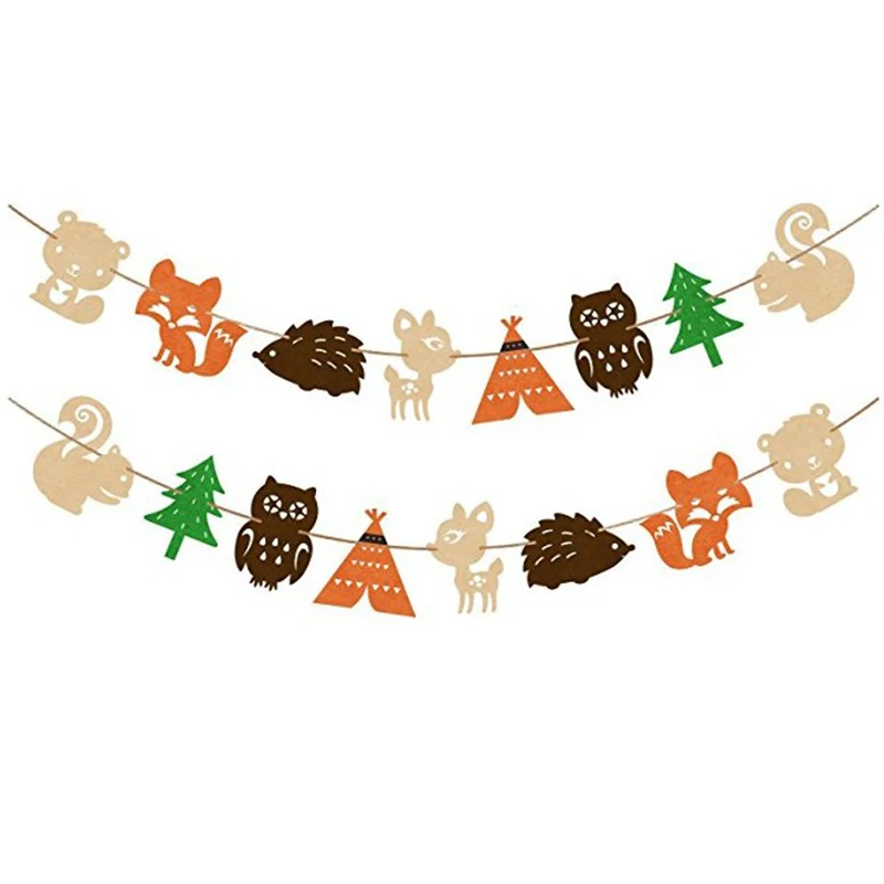 1Set Woodland Animal Deer Fox Banner Children Happy Birthday Party Baby Shower Forest Theme Jungle Safari Party Garland Supplies