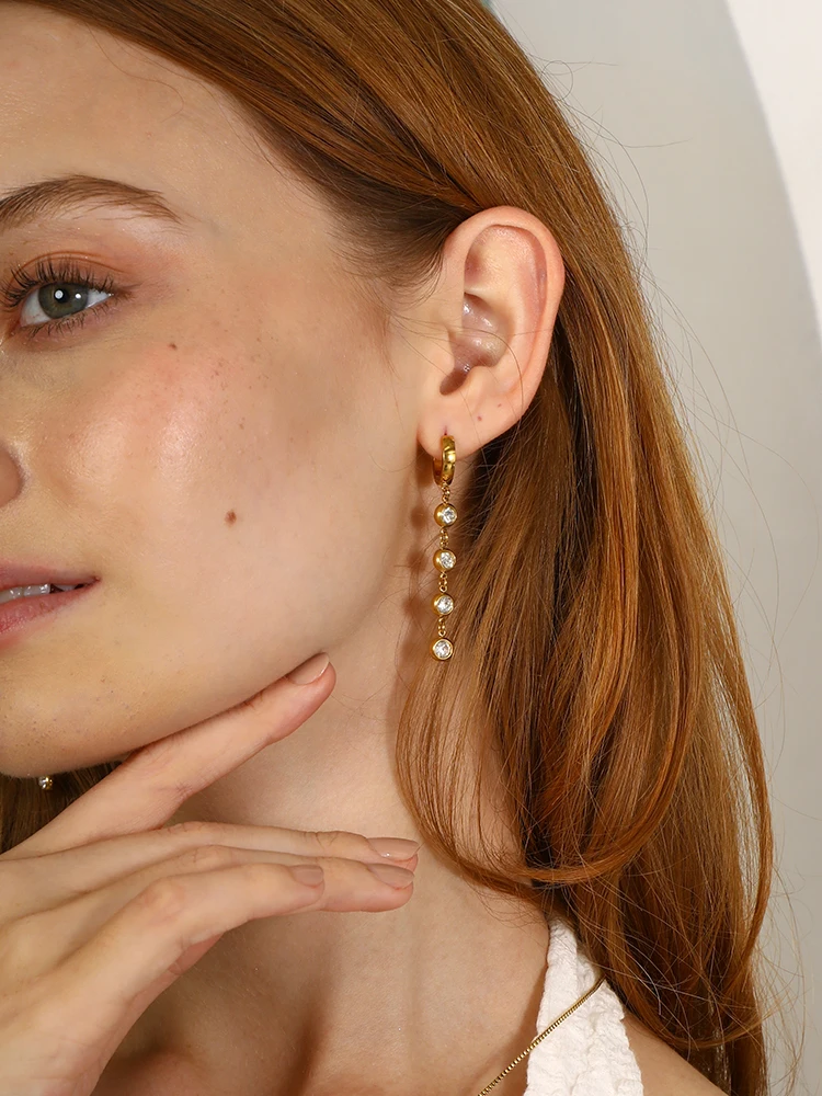 E. B. حسناء هندسية مستديرة واضحة الزركون قلادة هوب أقراط PVD مطلي الفولاذ المقاوم للصدأ الأزياء والمجوهرات والاكسسوارات #3