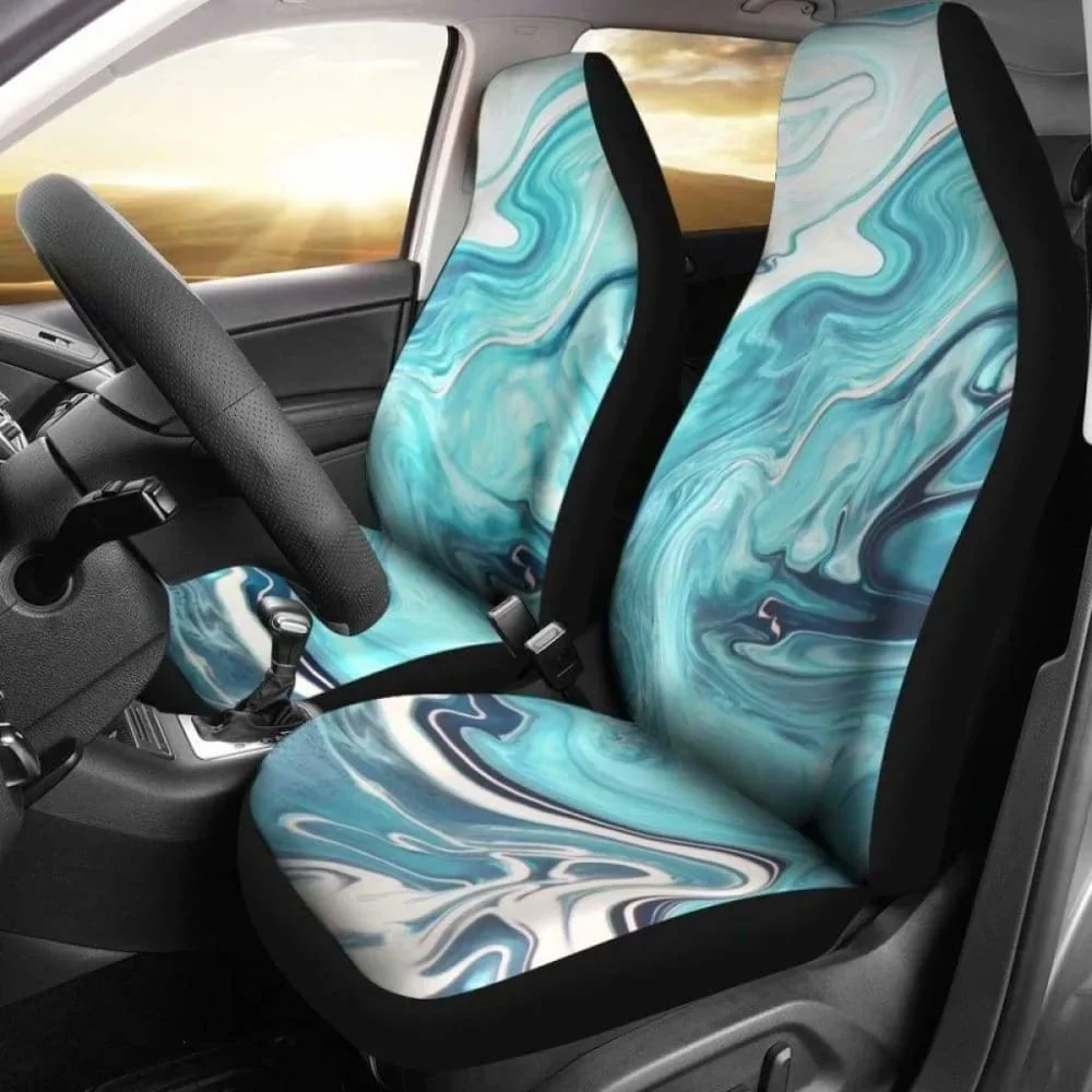 

Light Green Teal Marble Car Seat Covers,Pack of 2 Universal Front Seat Protective Cover