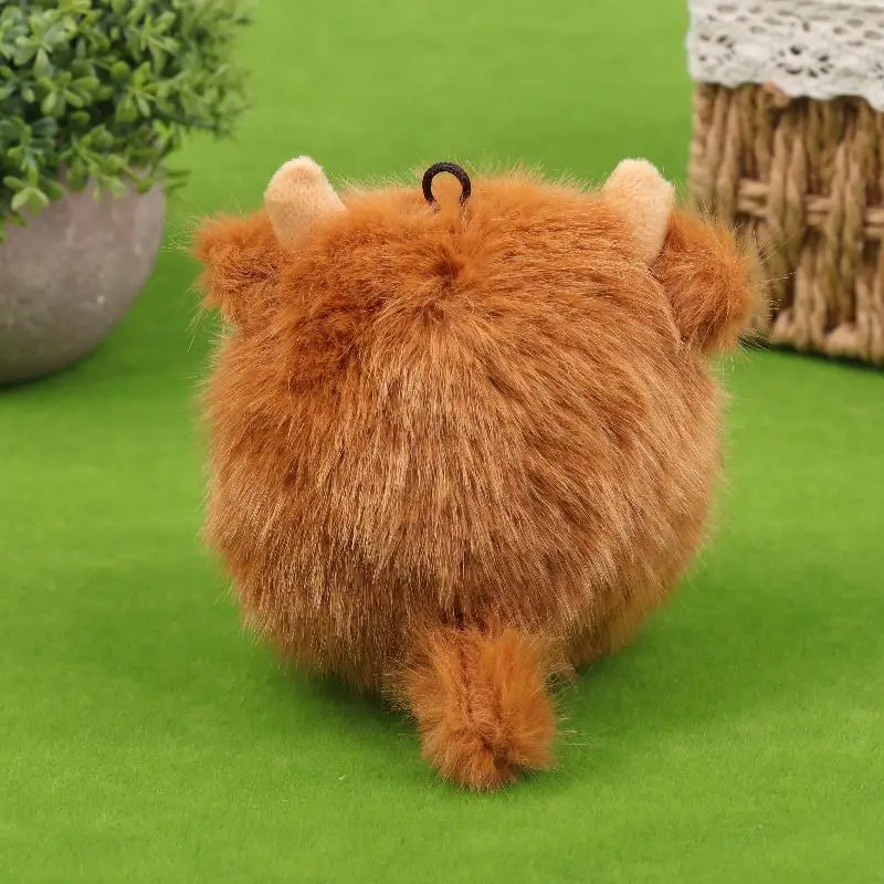 Portachiavi in peluche di mucca scozzese simulata delle Highland, ornamenti di animali di peluche, regali di fascino per borsa con ciondolo per bambola di peluche morbida Kawaii