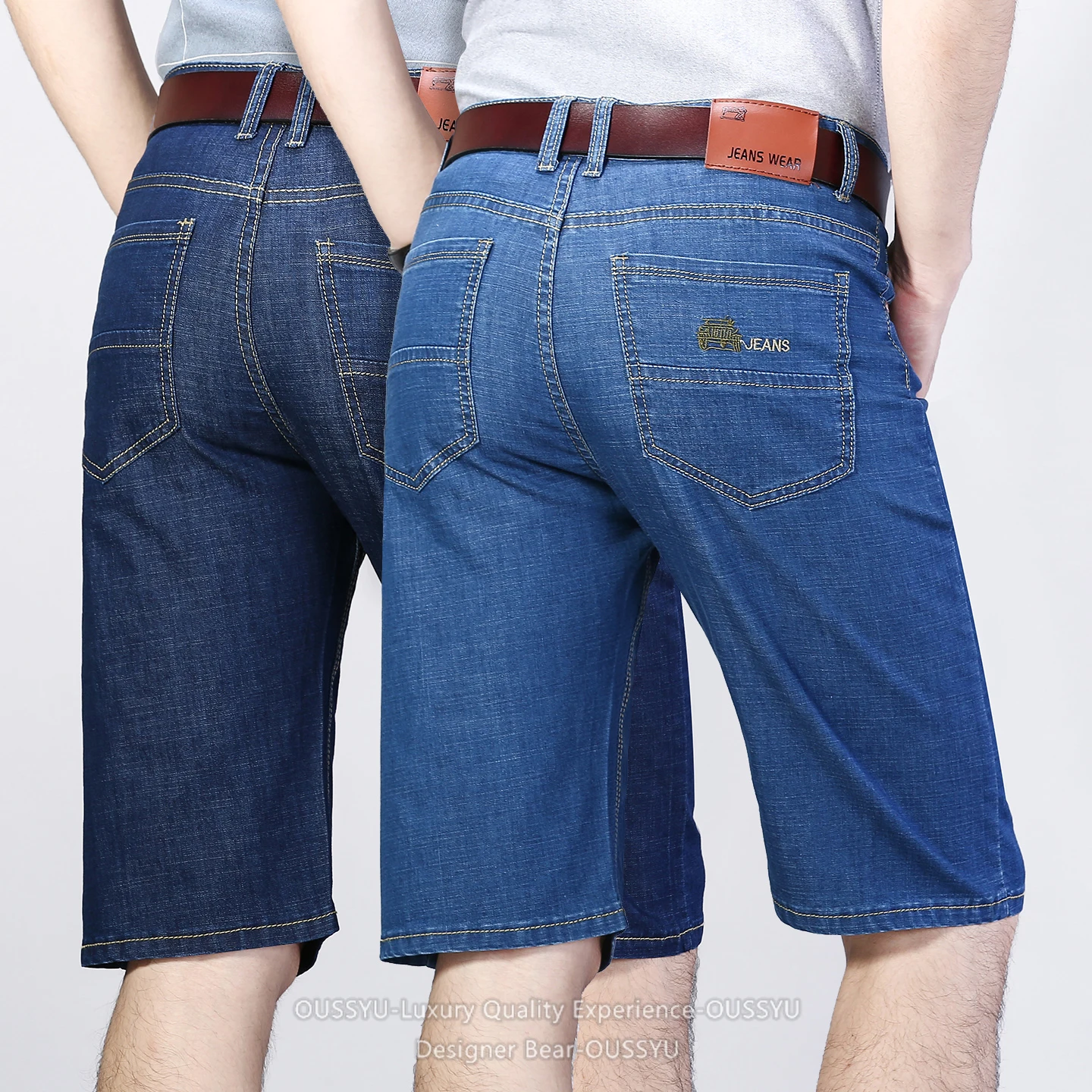 

Summer Ultra-thin Men's Denim Shorts Embroidery Business Straight Casual Jeans Short Breathable Bermuda Work Jorts Plus Size 40