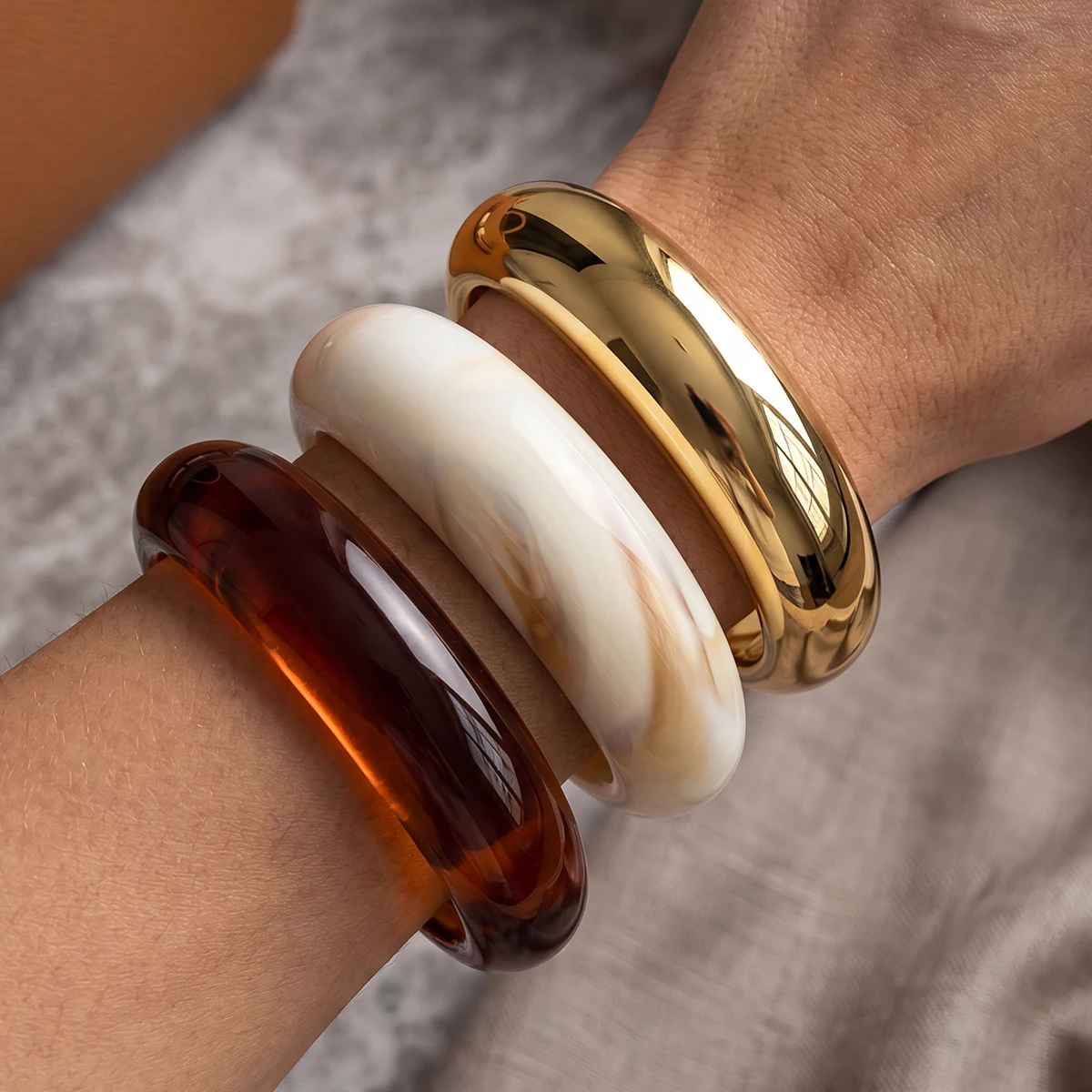 1 Stück/3 Stück Vintage Minimalistisches Wellenförmiges Acryl-CCB-Armreif-Set für Frauen, Urlaub, Boho, Alltag, Stapelbarer Schmuck, Geschenk – Detail 1