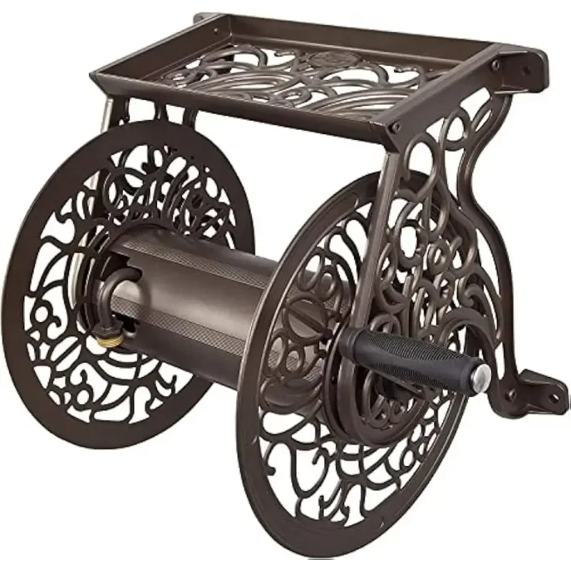 Liberty GARDEN 704 Decorative Cast Aluminum Wall Mount Garden Hose Reel Holds 125-Feet of 5/8-Inch Bronze US