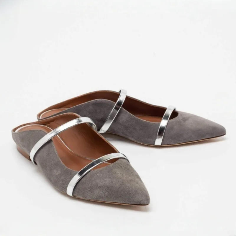Fashion Women Pointed Toe Metal Decoration Slippers Sexy Laides Shallow Square Heels Autumn Solid Shoes Woman's Casual Shoes
