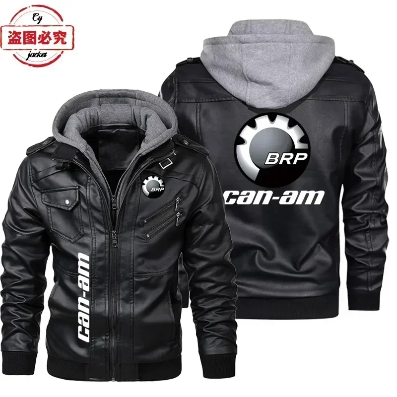European Size CAN-AM motorcycle LOGO retro washed pu leather jacket windproof men's hooded jacket team cycling jacket leather