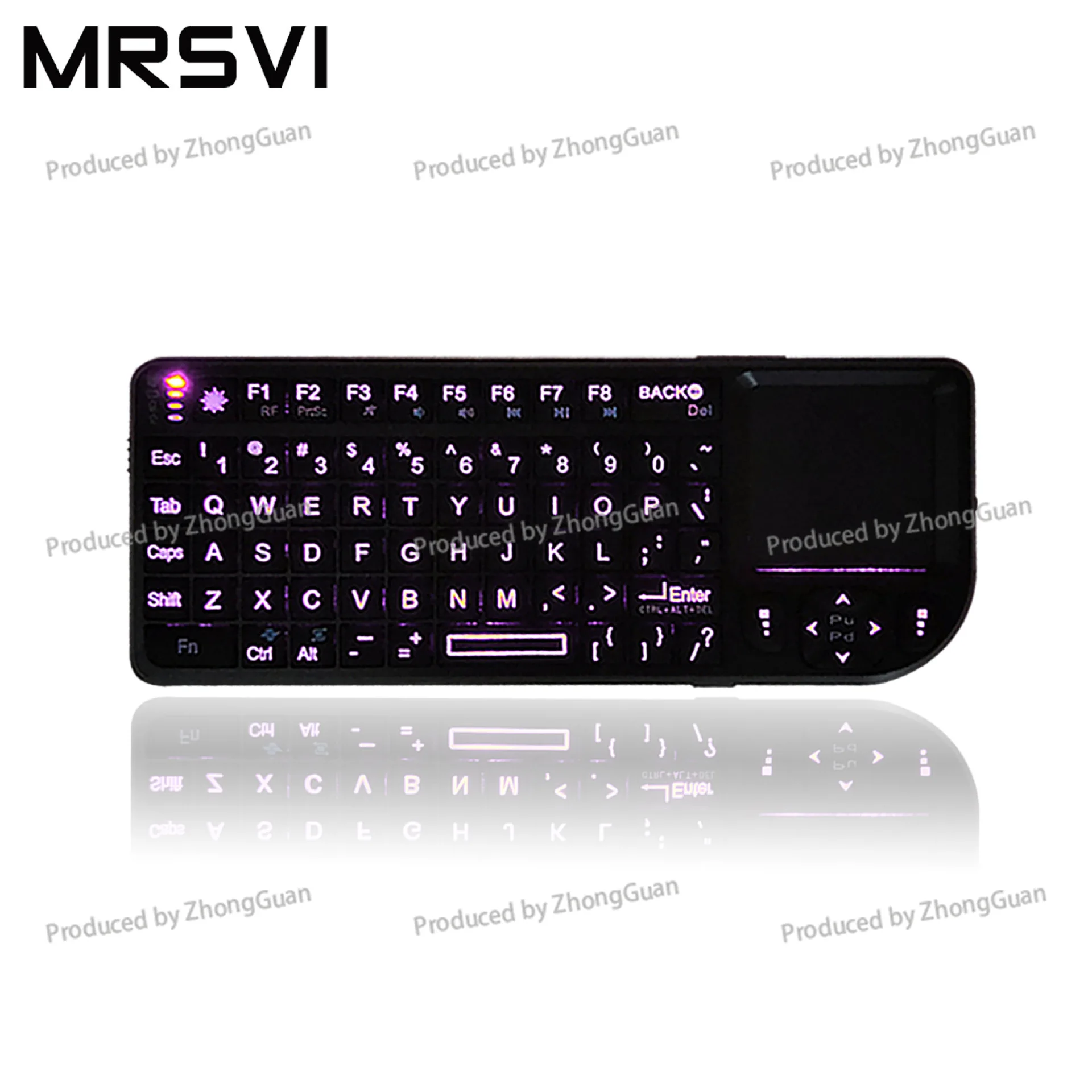 2.4G Mini Wireless Keyboard and Mouse, Seven-color Backlit Multimedia Keyboard with Laser Touchpad