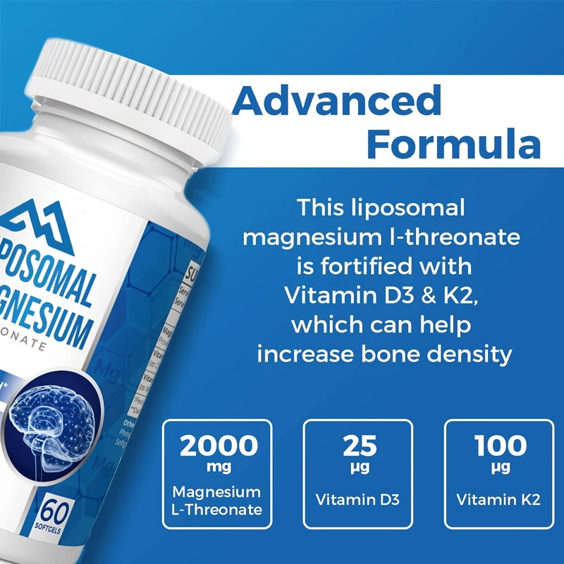 

Liposome magnesium high absorbable vitamin D3 K2 60 capsules, supporting brain cognition of skeletal muscles