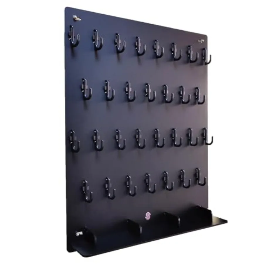 

Matte Black with Tray Acrylic Key Hooks Board with 30 Hooks, Key Tags and 3 Storage Partition - 14 3/4ʺW x 18 3/4ʺL - Wall-Moun