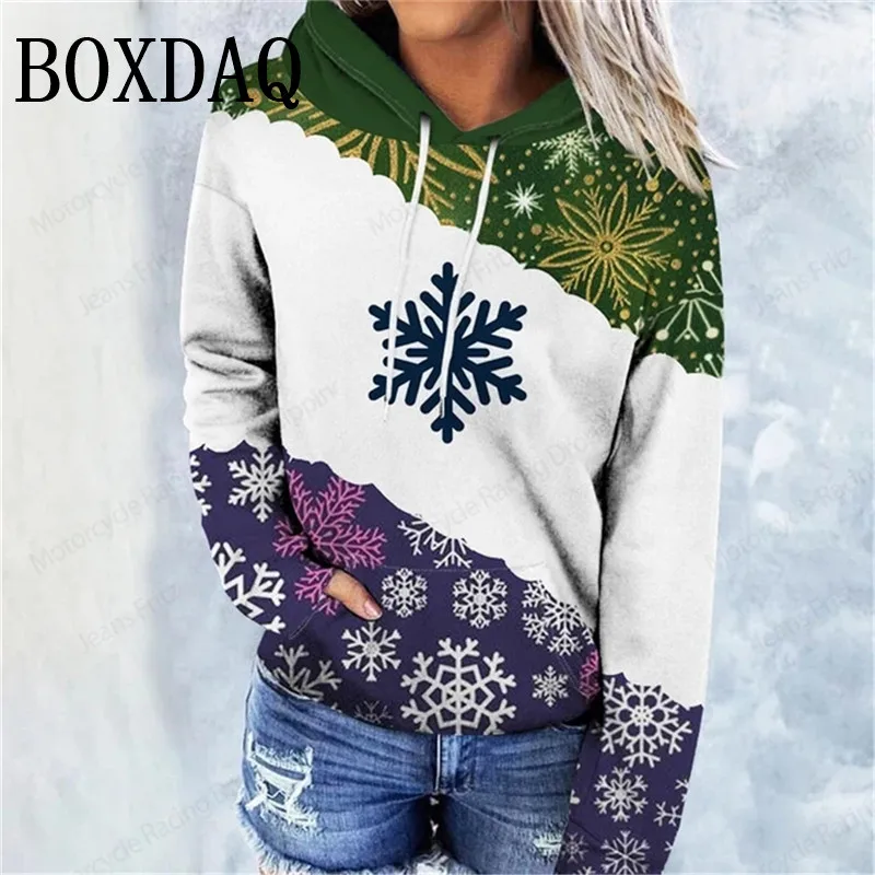 Sudaderas con capucha con estampado 3D de tema navideño para mujer, sudaderas holgadas con bolsillos informales a la moda con gato divertido de Navidad, Tops de manga larga 2024