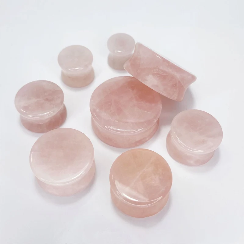 2Pc Pink Quartz Organic Stone Flesh Tunnels Ear Plugs Ear Gauges Expander Stretcher Plus Size Ear Expander Body Piercing Jewelry