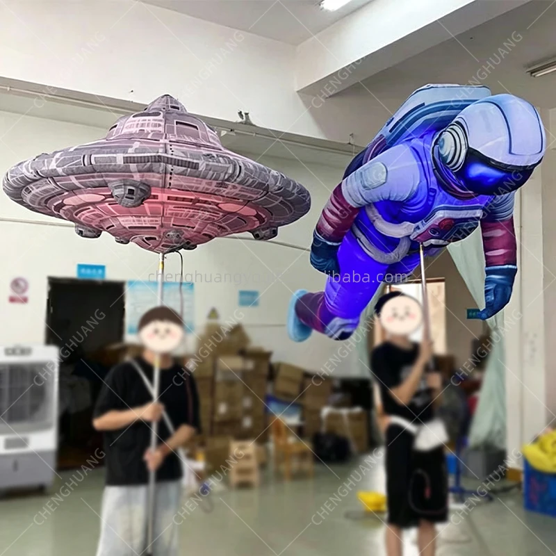 Giant Inflatable UFO & Astronaut Puppet Set, LED Handheld Space Model, Space Theme Parade & Party Performance Prop