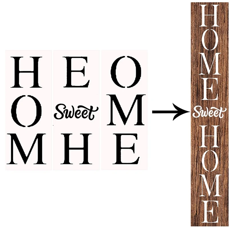 Large Vertical Home Sweet Home Stencils For Painting On Wood Reusable Stencil Set For Wood Signs, Canvas And DIY Crafts