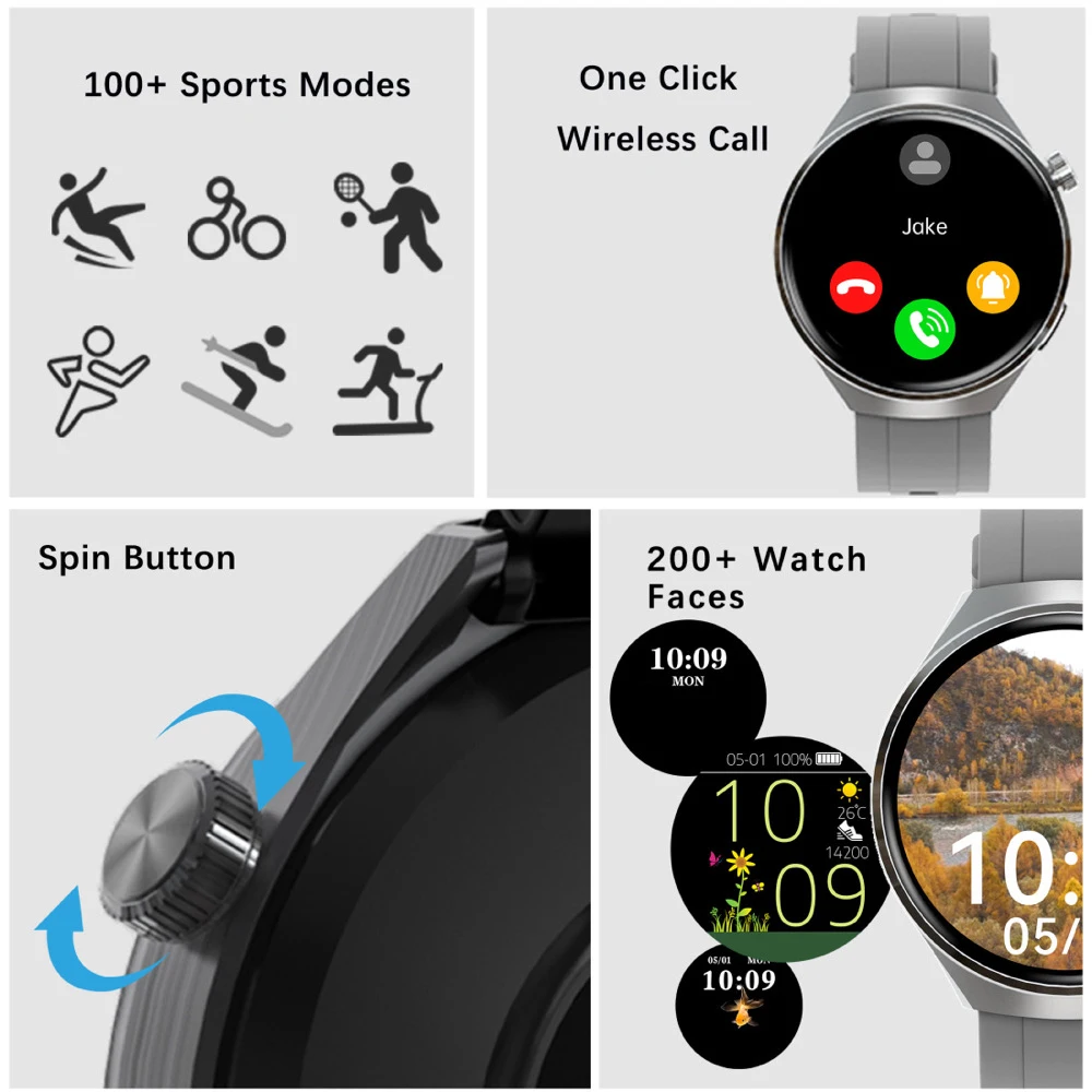 Men Women Smartwatch  200+ Watch Faces  3D Dynamic Dial  Waterproof  One-Click BT Call  24-Hour Health Monitoring