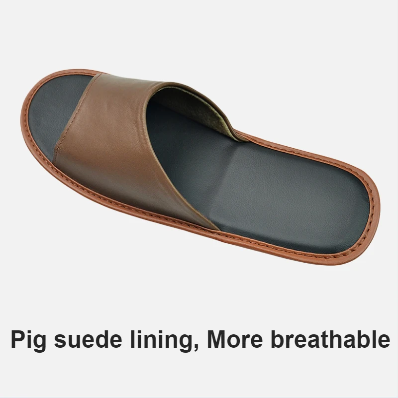 Soft Sheepskin Cow Leather Slippers Homes in indoor slipper summer open toe sandals men women elderly casual single Slides shoes