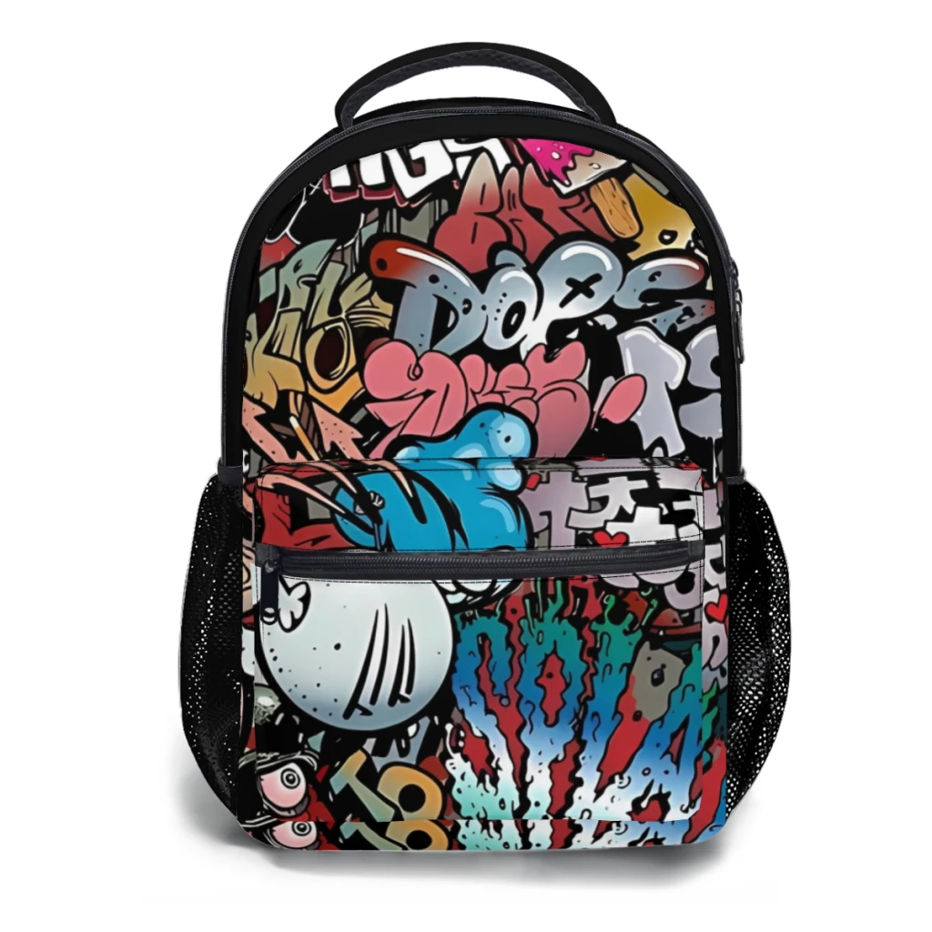 Synr 70s Retro Comic Graffiti Print Schoolbag For kids Large Capacity Student Backpack High School Student Backpack 17inch