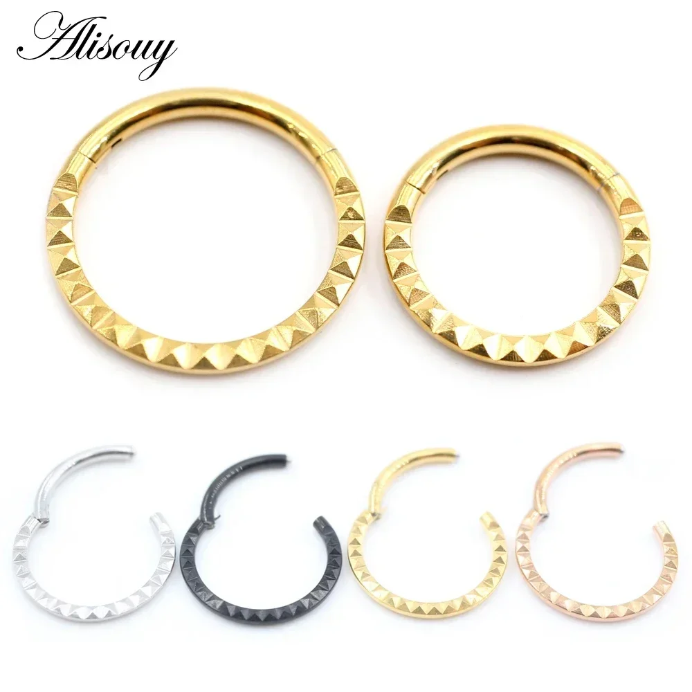 1 Piece Nose Septum Rings Stainless Steel Pyramid Rhombus Round Hinged Clicker Hoop Cartilage Earrings Body Piercing Jewelry