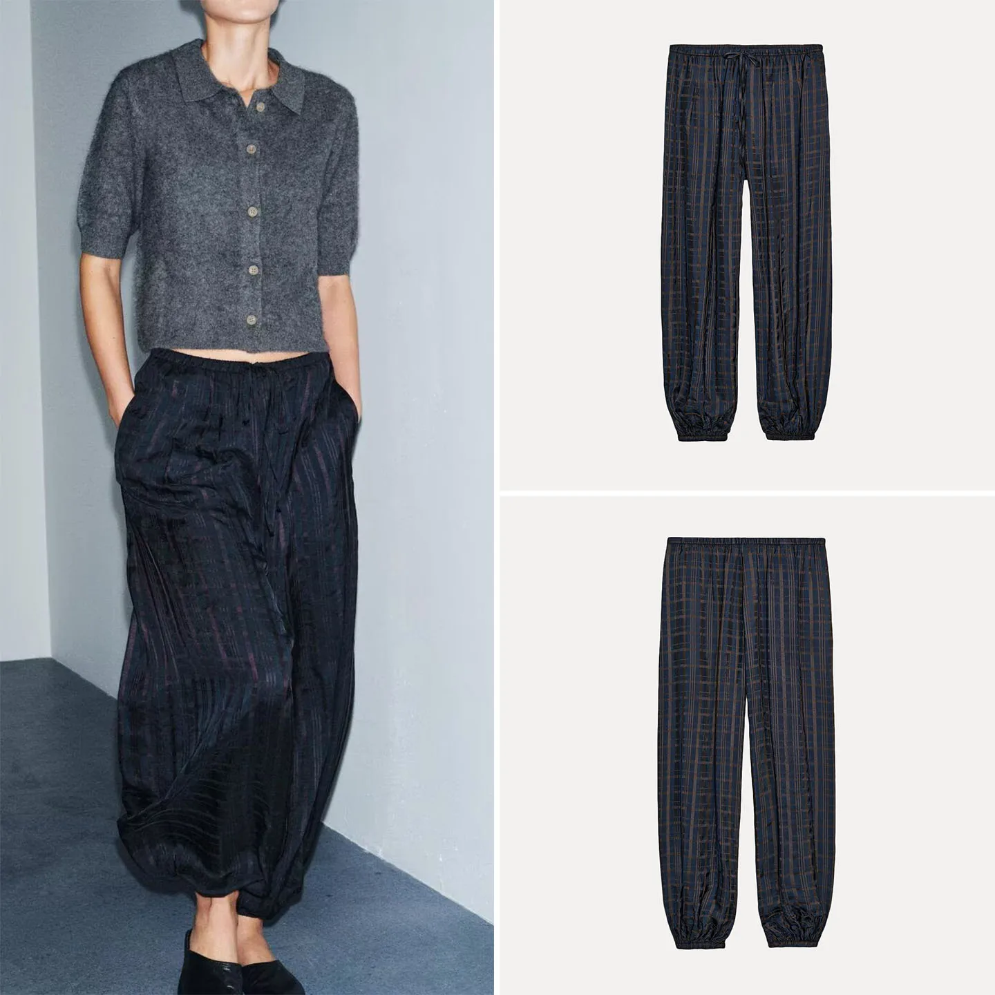 Z Damen Faion Casual Plaid Lange Hose Herbst Winter Lose Passform Atmungsaktive Bequeme l Taille Hose