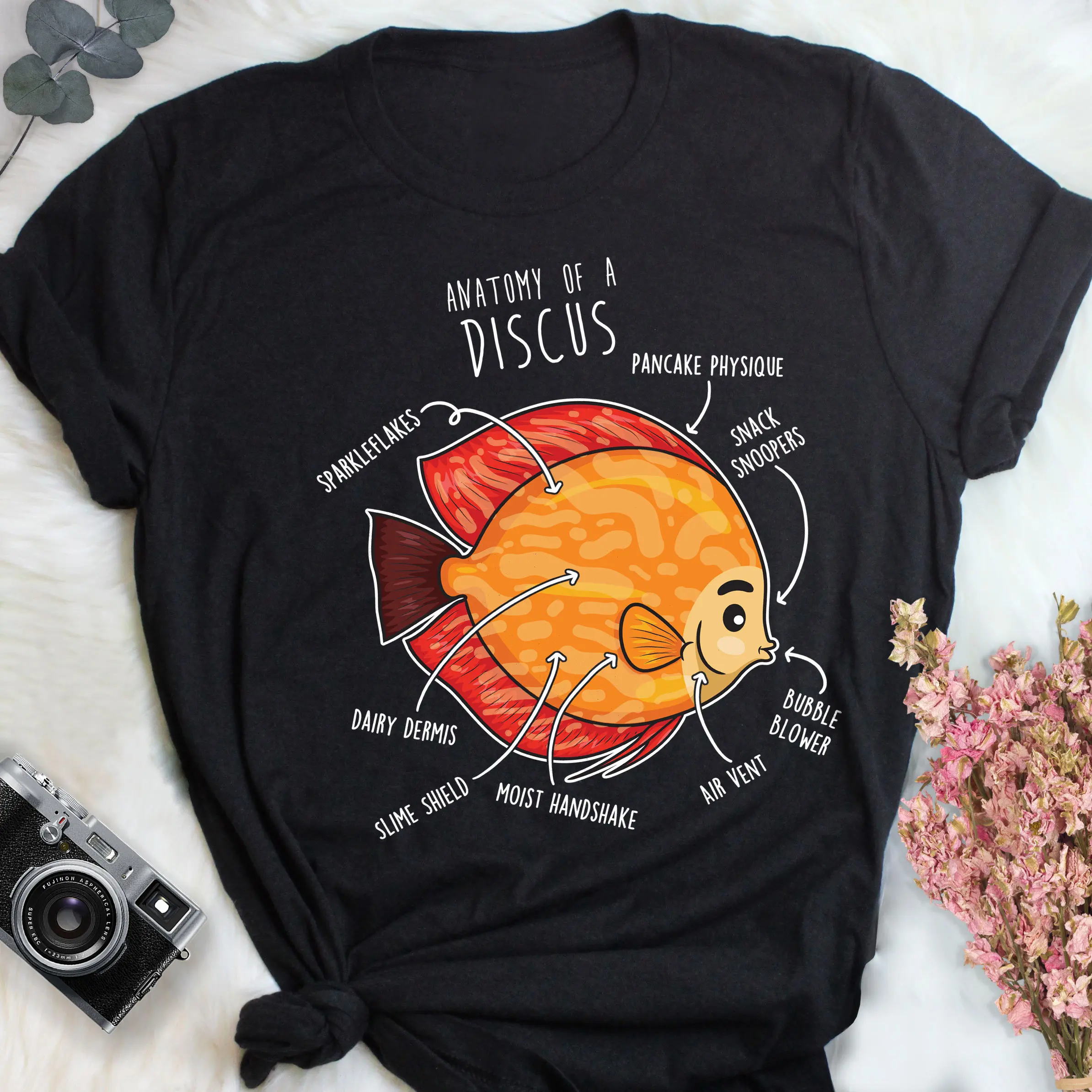 Discus Fish T Shirt Funny Aquarium Lover Cute Pet Keeping Tropical Tank Mom Dad Keeper Red